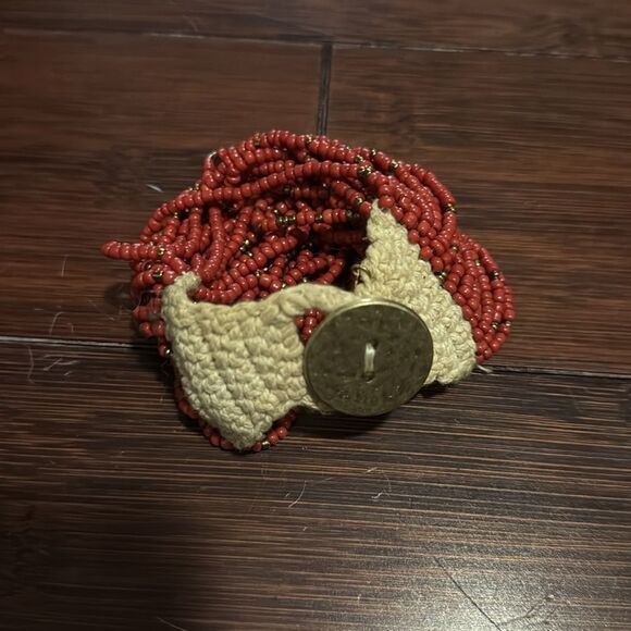 Red Beaded Bracelet with Button Closure - Beautiful Beaded Bracelet - Picture 2 of 4